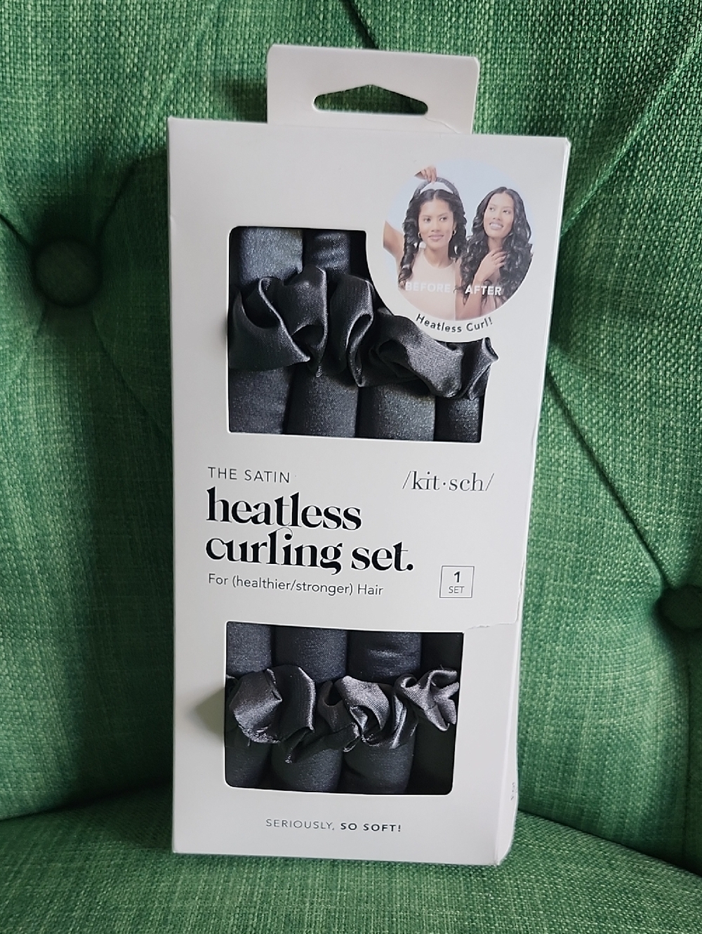Kitsch Satin Heatless Curling Set - Charcoal